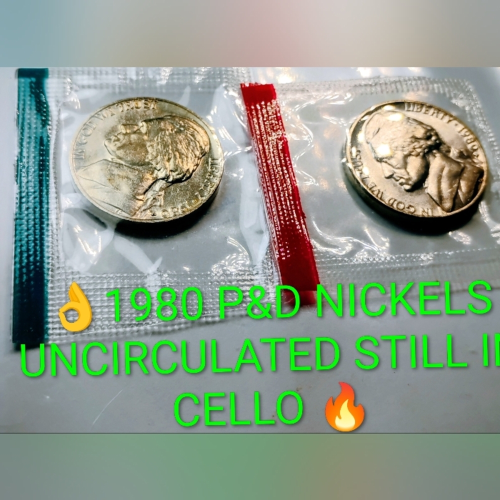 ✅🔥1980 P&D NICKELS  CLAD UNCIRCULATED STILL IN CELLO 🔥
